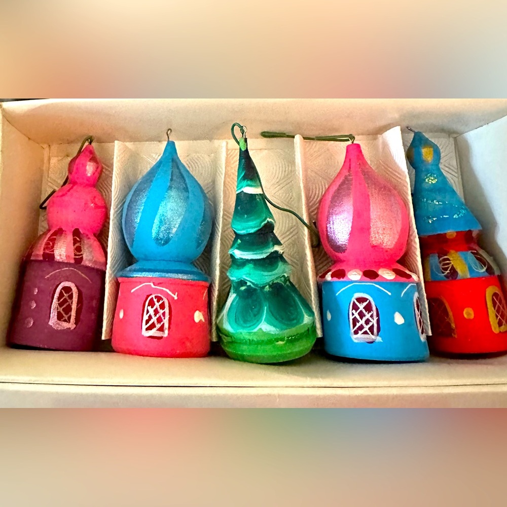 NIB Church Dome Tree Christmas Ornaments Wooden Russian HandMade Hand Painted